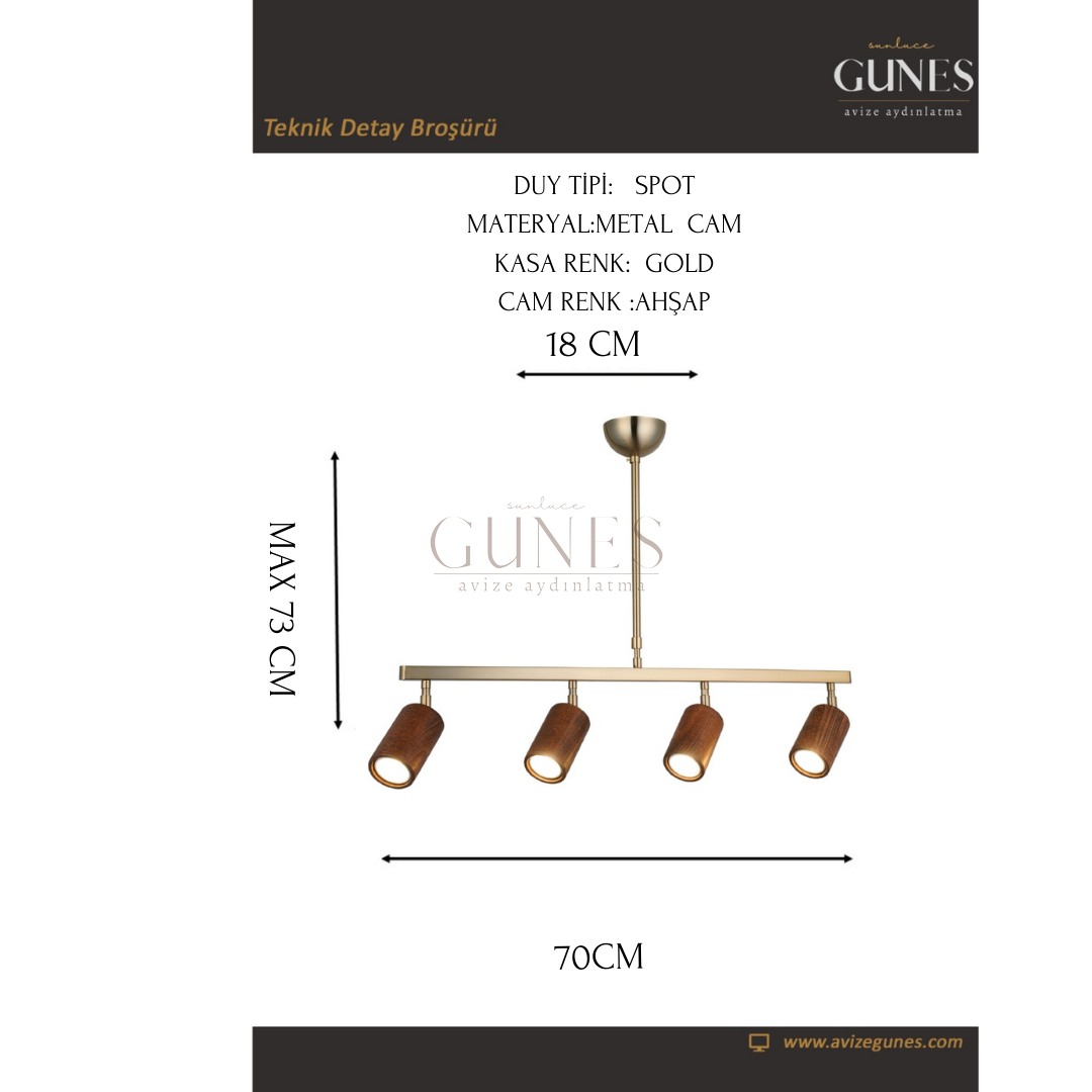 AYTAÇ LUCEA LEGNO 4 LU ANTIK LAK SIRALI AVİZE 4XGU10