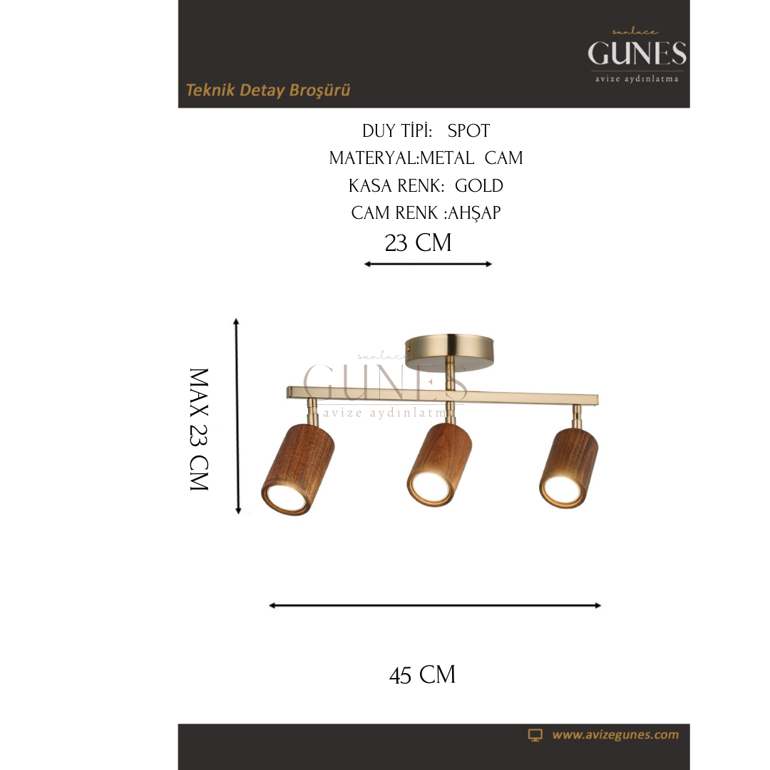AYTAÇ LUCEA LEGNO 3 LU ANTIK LAK PLAFONYER 3XGU10
