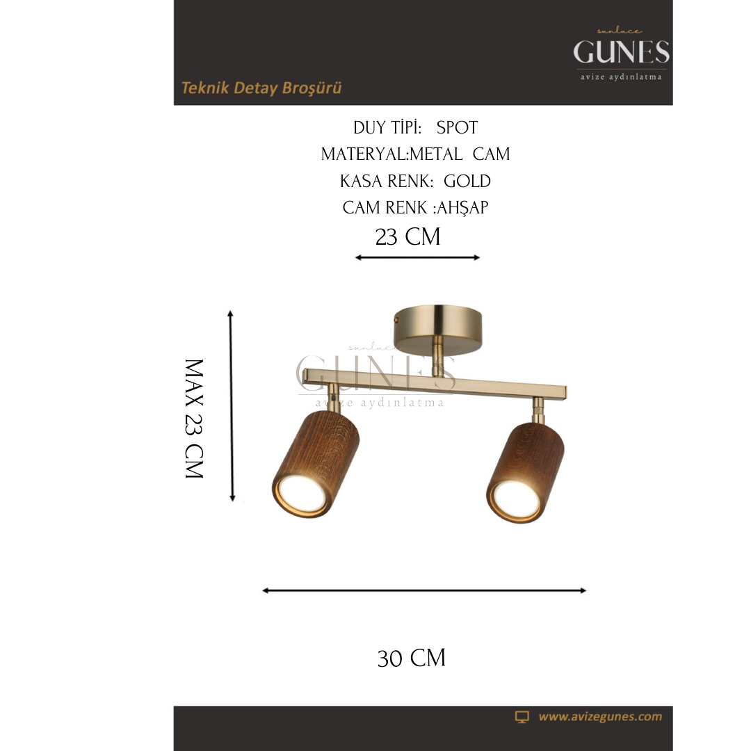 AYTAÇ LUCEA LEGNO 2 LI ANTIK LAK PLAFONYER 2XGU10