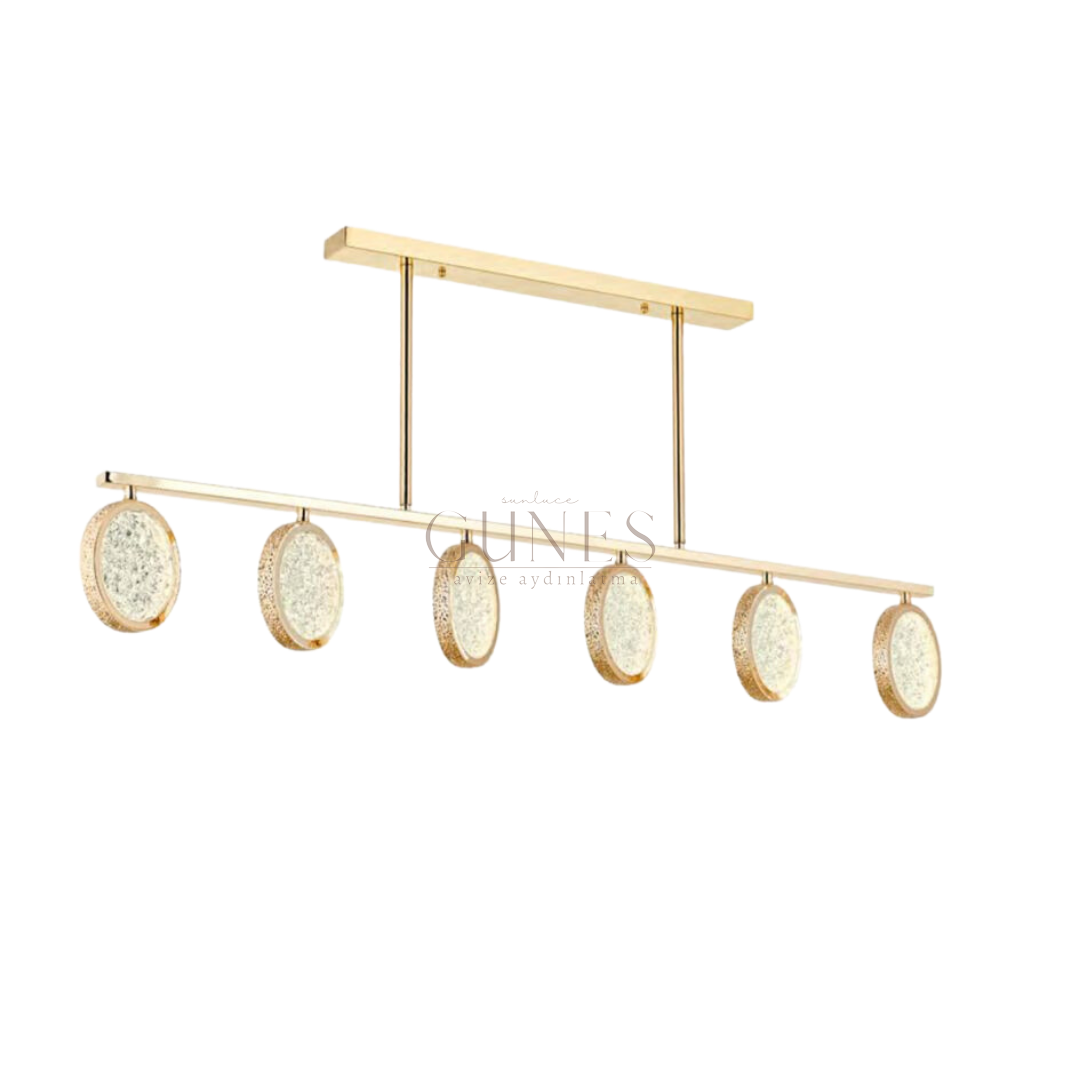 LUNAS 6 LI LED GOLD AVİZE 120 CM SIRALI YEMEK MASASI