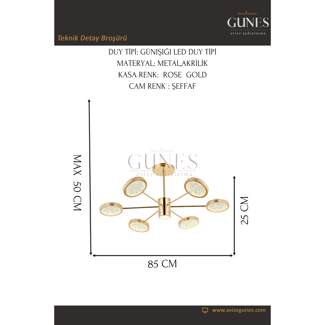 LUNAS 6 LI 3 RENK LED GOLD AVİZE