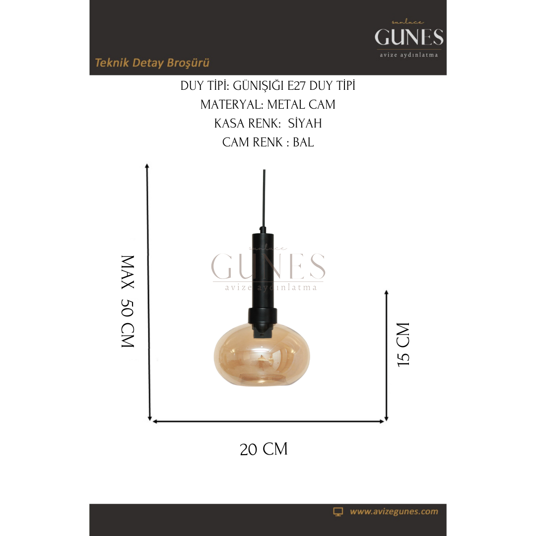 NİL NK 088 BAL CAMLI SİYAH TEKLİ AVİZE