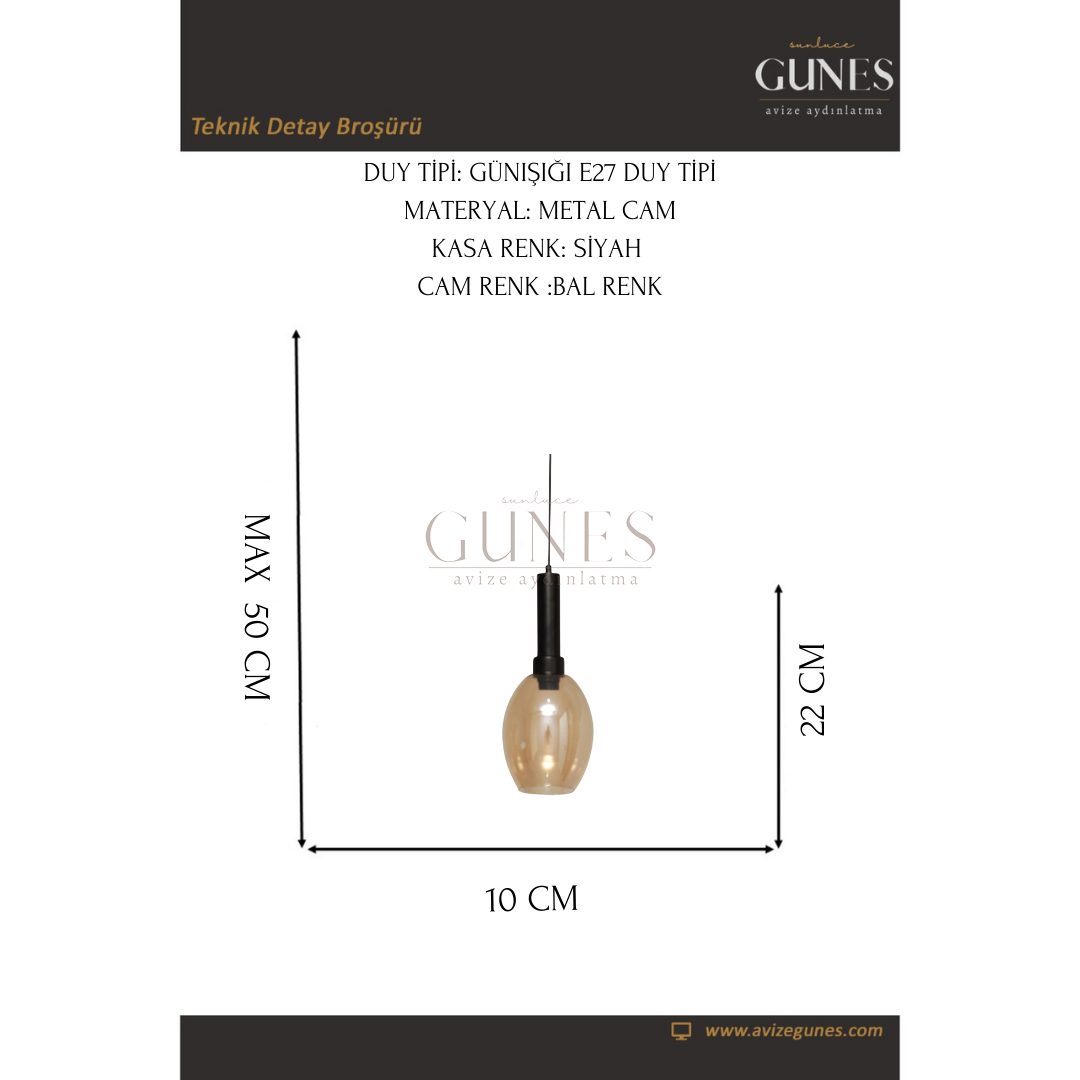 NİL ML-160 BAL CAMLI SİYAH TEKLİ AVİZE