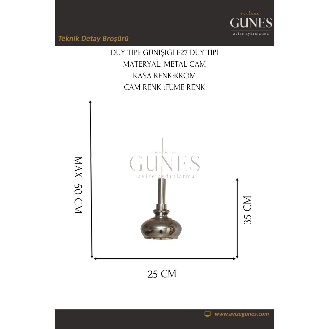 NİL YD-C FÜME TEK CAMLI AVİZE