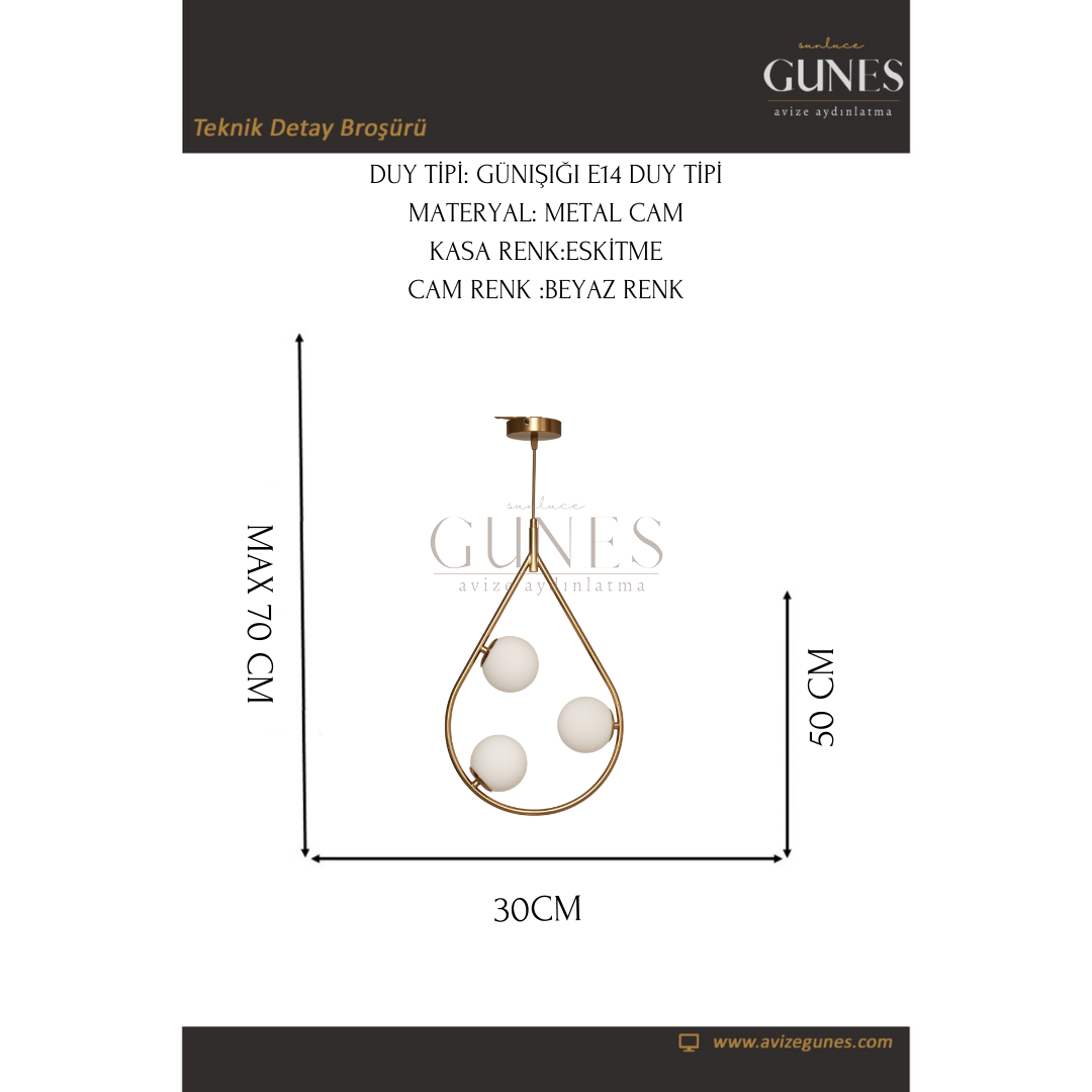 NİL NL-001 BEYAZ 3 LÜ TOP AVİZE