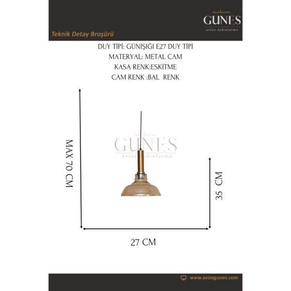 NİL NZ-014 BAL CAMLI ESKİTME AVİZE