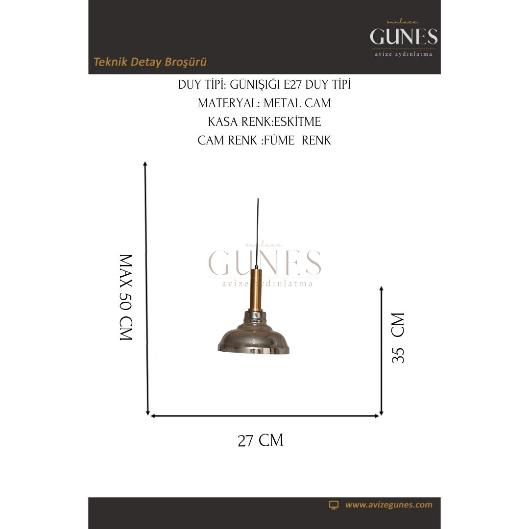 NİL NZ-014 FÜME CAMLI ESKİTME TEKLİ AVİZE