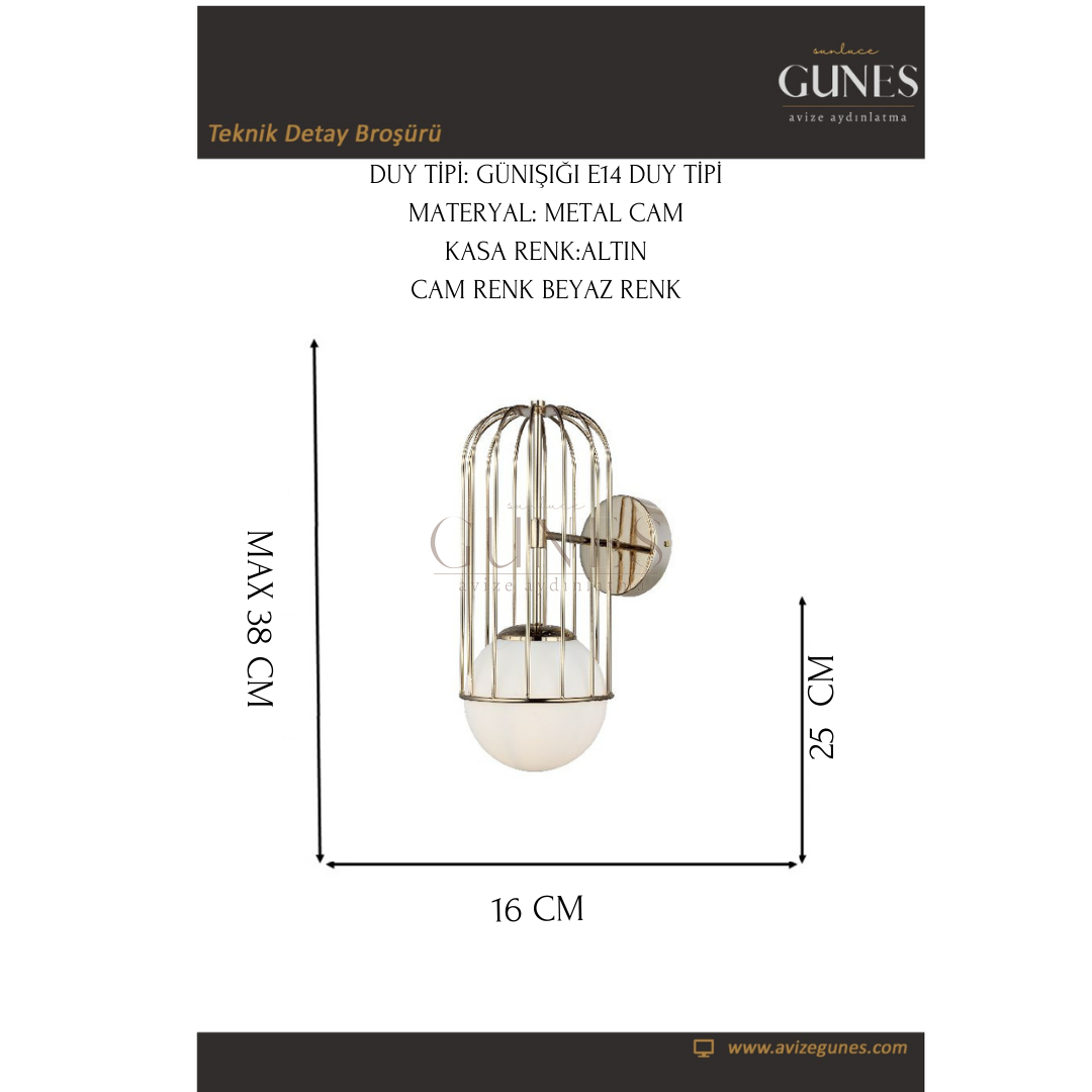 AYTAÇ LUCEA CAPOLA TEKLİ ALTIN APLİK 1XE27