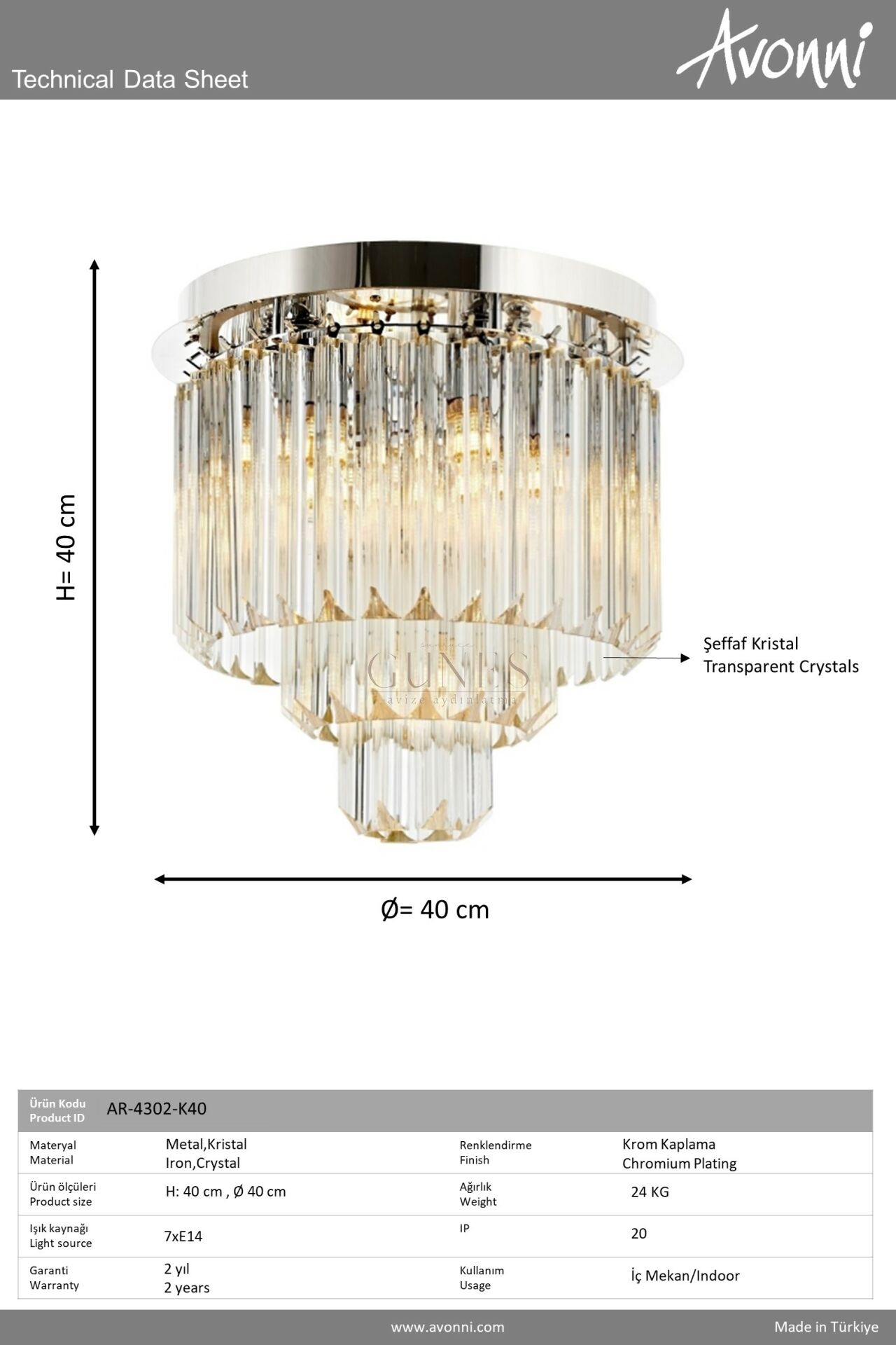 Krom Kaplama Klasik Avize AVONNI AR-4302-K40
