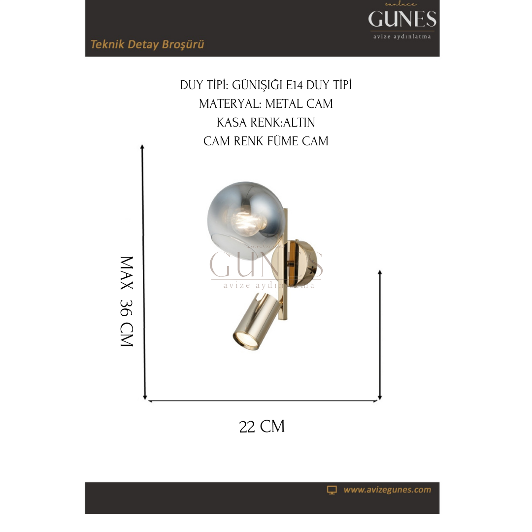AYTAÇ LUCEA ZERDE 1+1 ALTIN APLİK 1XGU10+1XE27