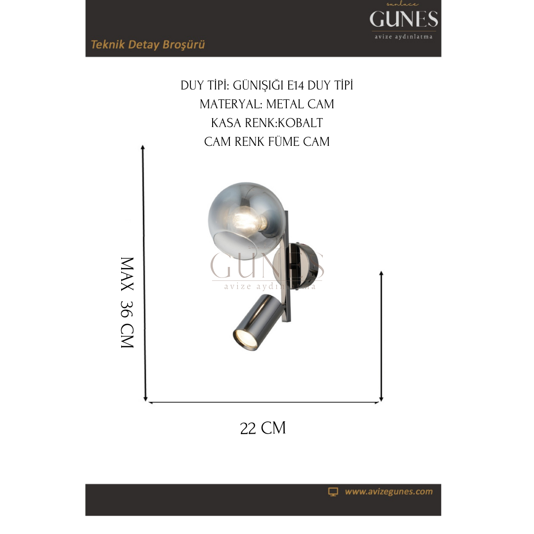 AYTAÇ LUCEA ZERDE 1+1 KOBALT APLİK 1XGU10+1XE27