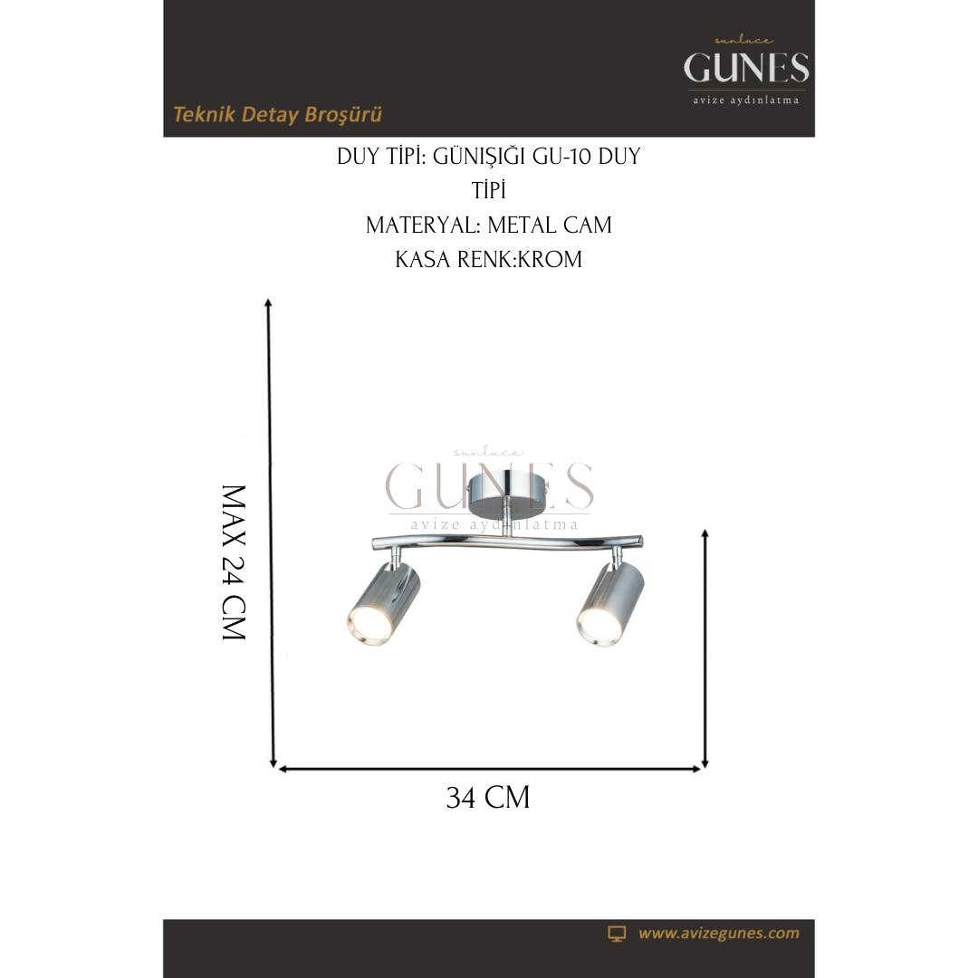 AYTAÇ LUCEA SPOTTE 2 LI KROM PLAFONYER 2XGU10