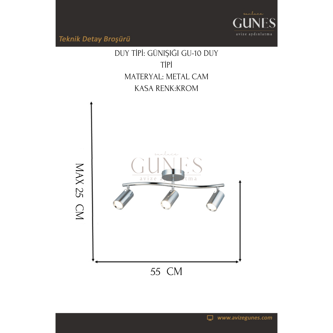 AYTAÇ LUCEA SPOTTE 3 LU KROM PLAFONYER 3XGU10