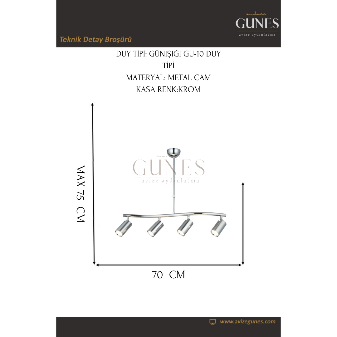 AYTAÇ LUCEA SPOTTE 4 LU KROM SIRALI AVİZE 4XGU10
