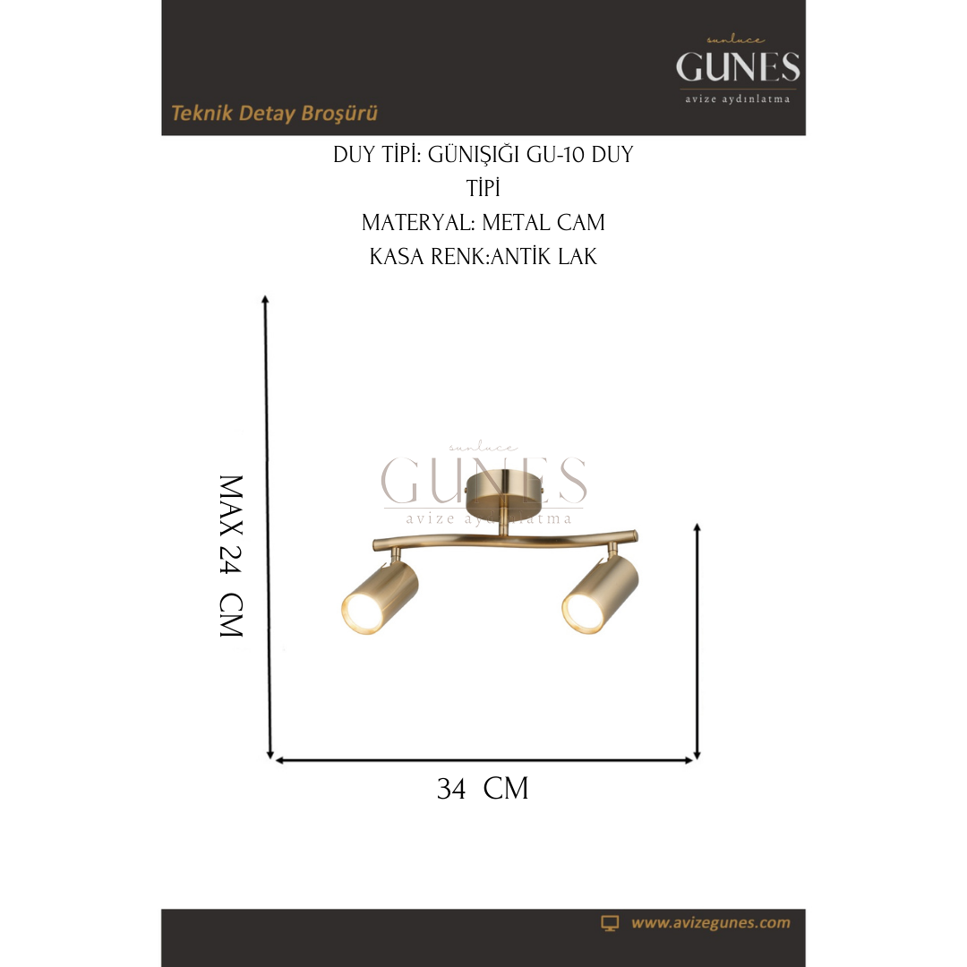AYTAÇ LUCEA  SPOTTE 2 LI ANTIK LAK PLAFONYER 2XGU10