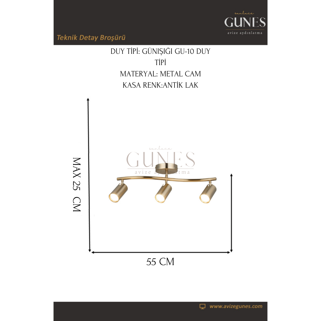 AYTAÇ LUCEA SPOTTE 3 LU ANTIK LAK PLAFONYER 3XGU10