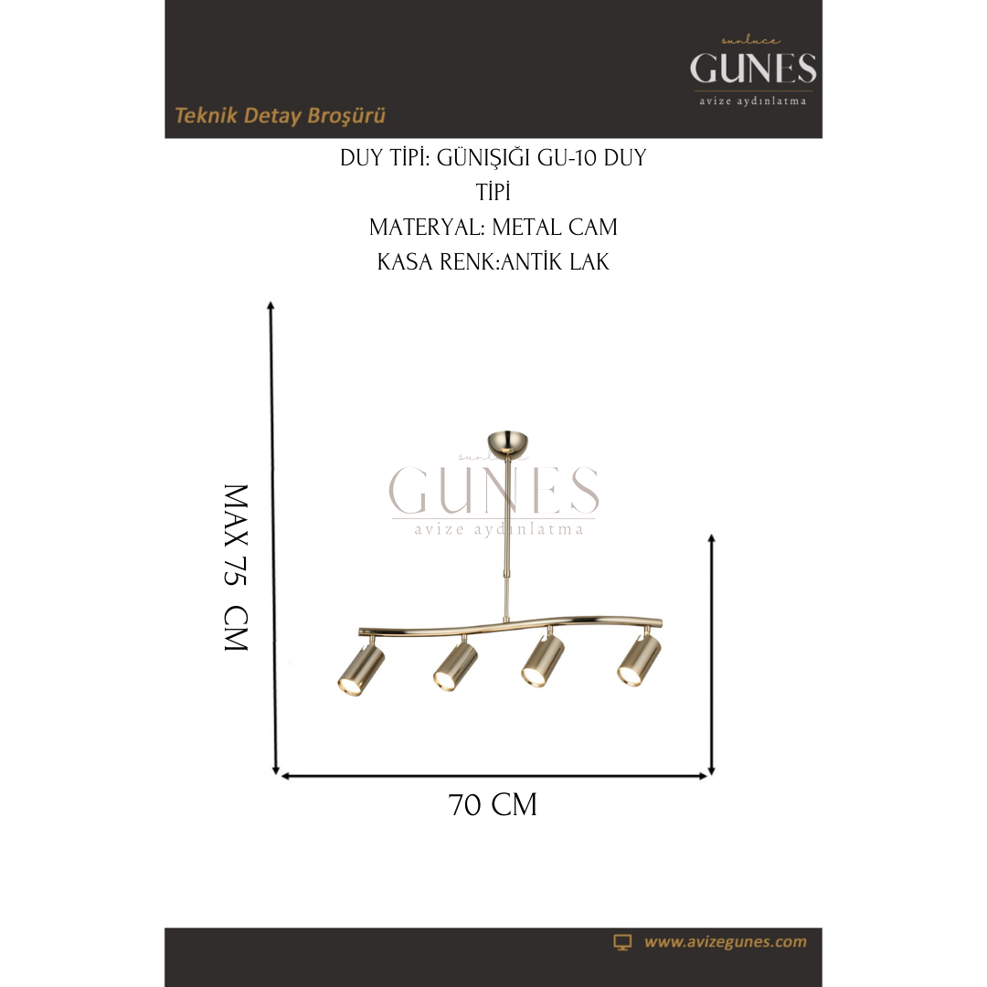 AYTAÇ LUCEA SPOTTE 4 LU ALTIN SIRALI AVİZE 4XGU10