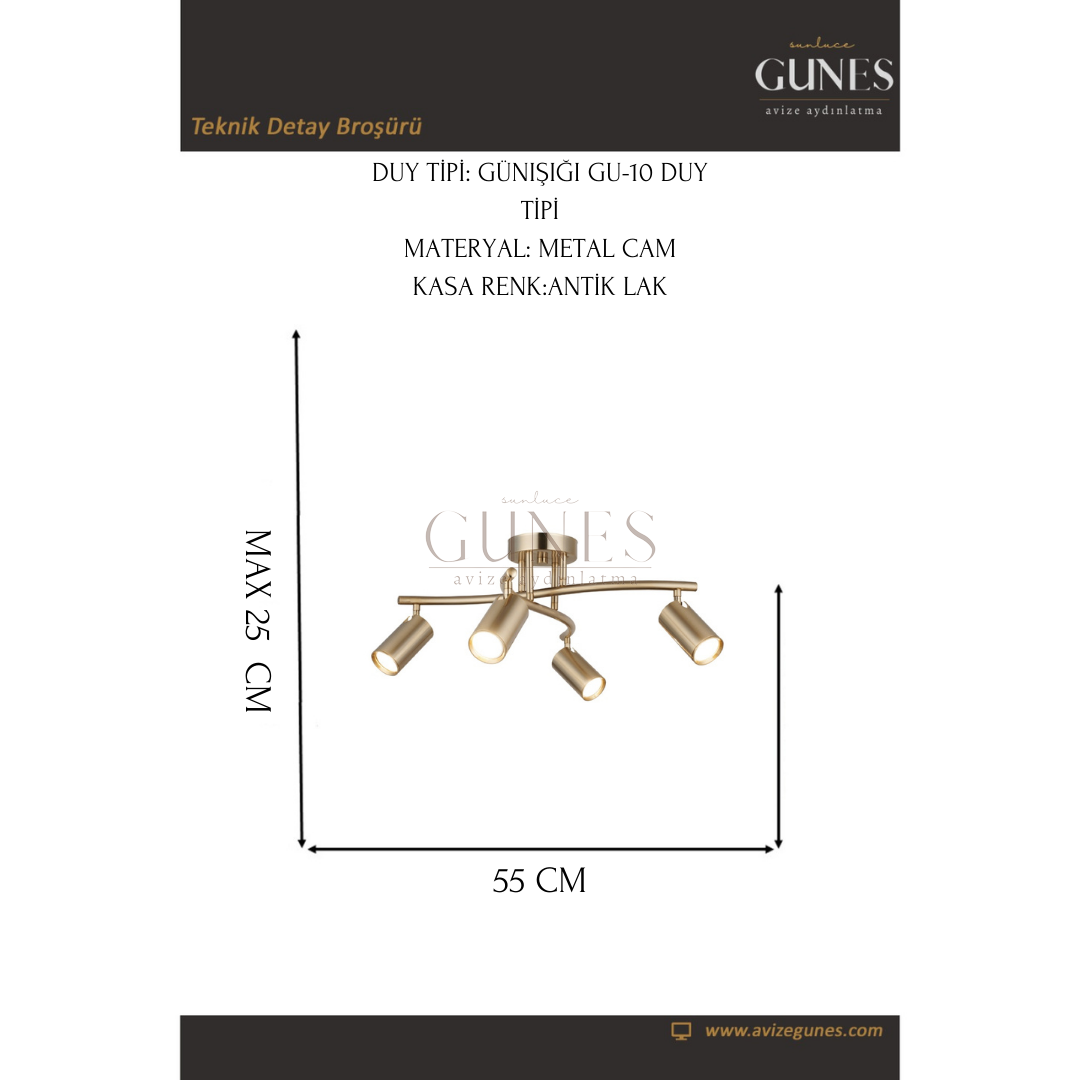 AYTAÇ LUCEA SPOTTE 4 LU ANTIK LAK PLAFONYER 4XGU10