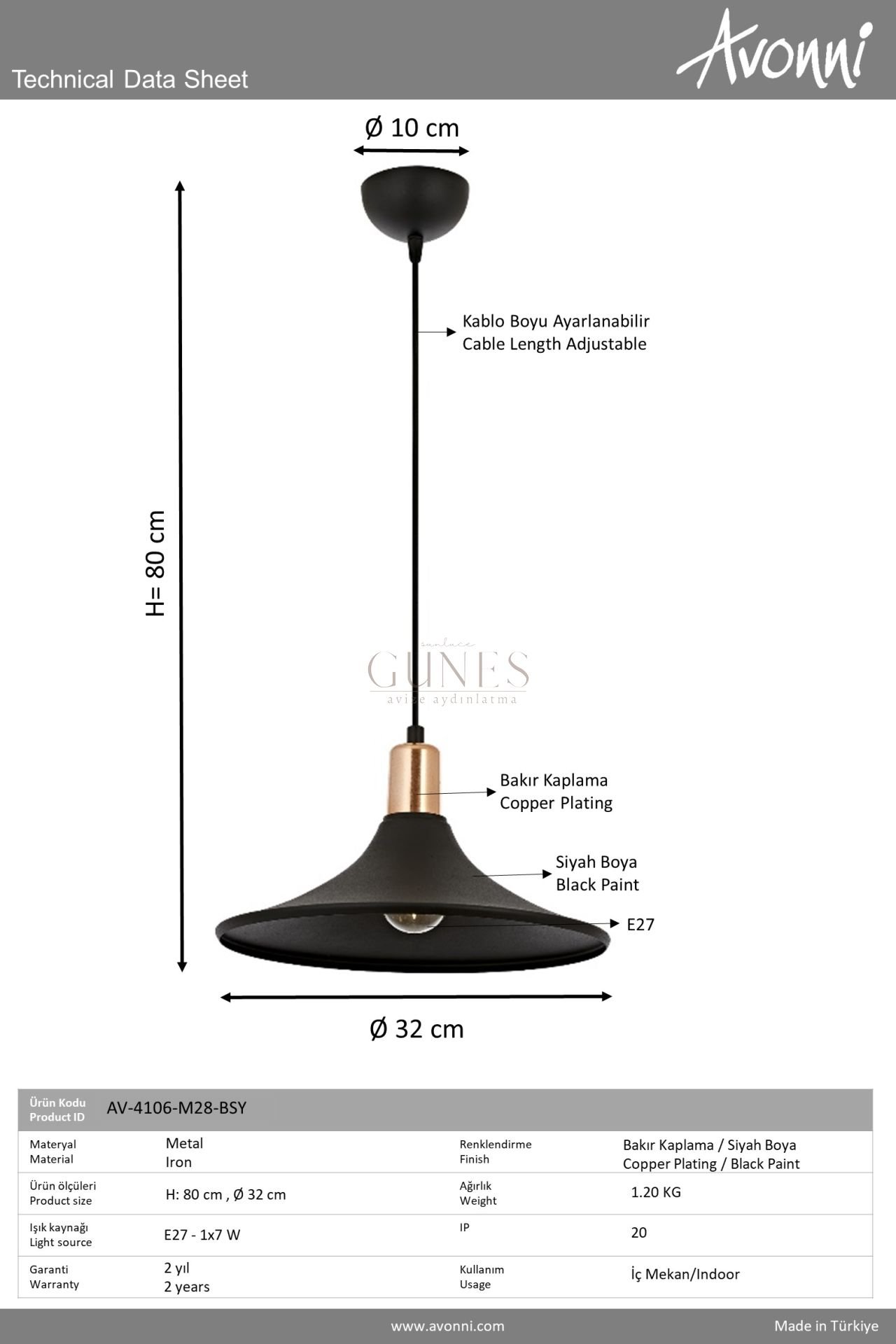 Siyah Boyalı Modern Avize AVONNI AV-4106-M28-BSY