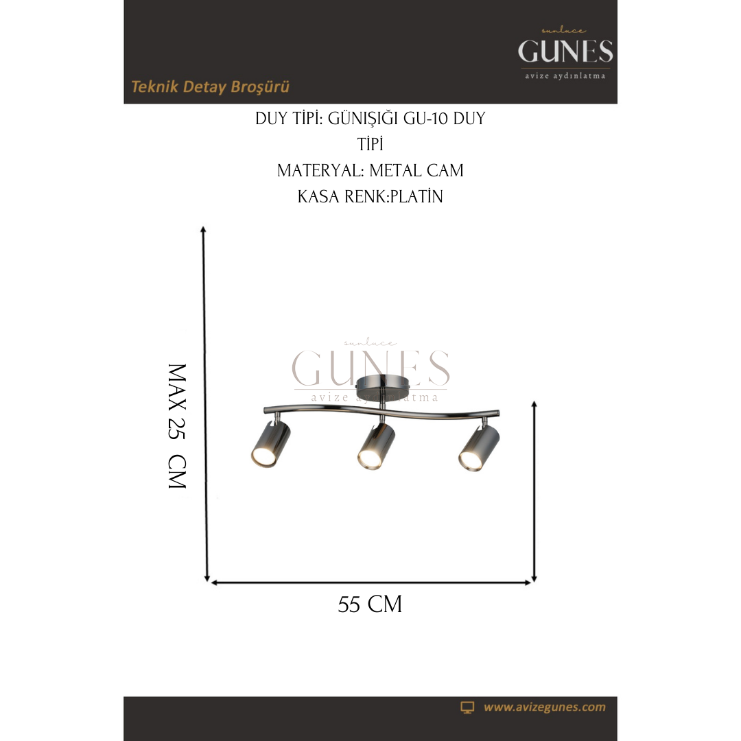 AYTAÇ LUCEA  SPOTTE 3 LU KOBALT PLAFONYER 3XGU10