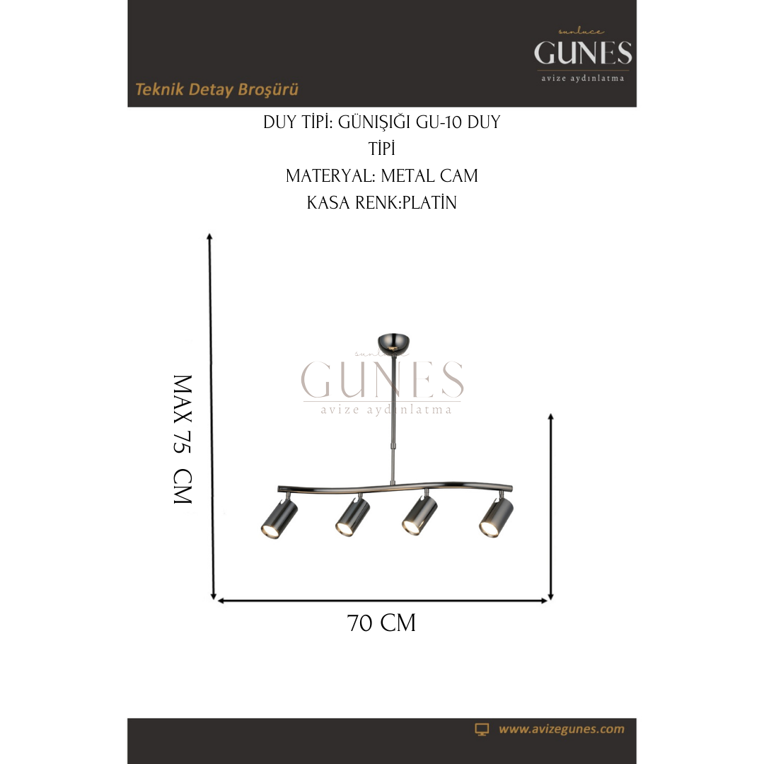 AYTAÇ LUCEA SPOTTE 4 LU KOBALT SIRALI AVİZE 4XGU10