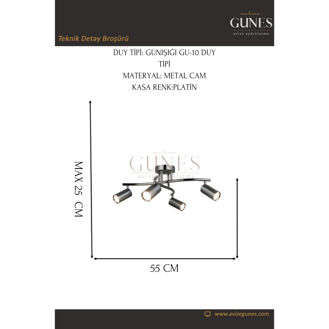 AYTAÇ LUCEA SPOTTE 4 LU KOBALT PLAFONYER 4XGU10