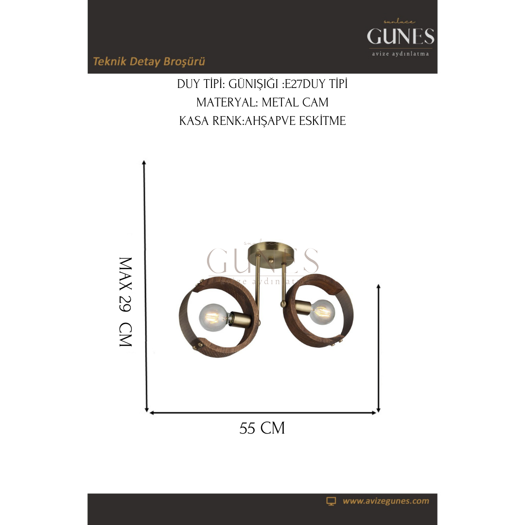 AYTAÇ LUCEA  MANYA 2 Lİ AHŞAPLI ANTİK PLAFONYER 2XE27