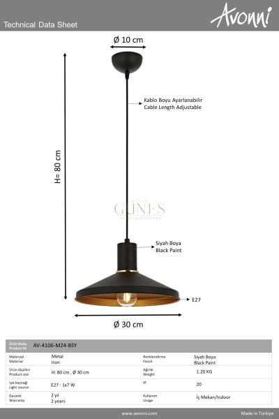 Siyah Boyalı Modern Avize AVONNI AV-4106-M24-BSY