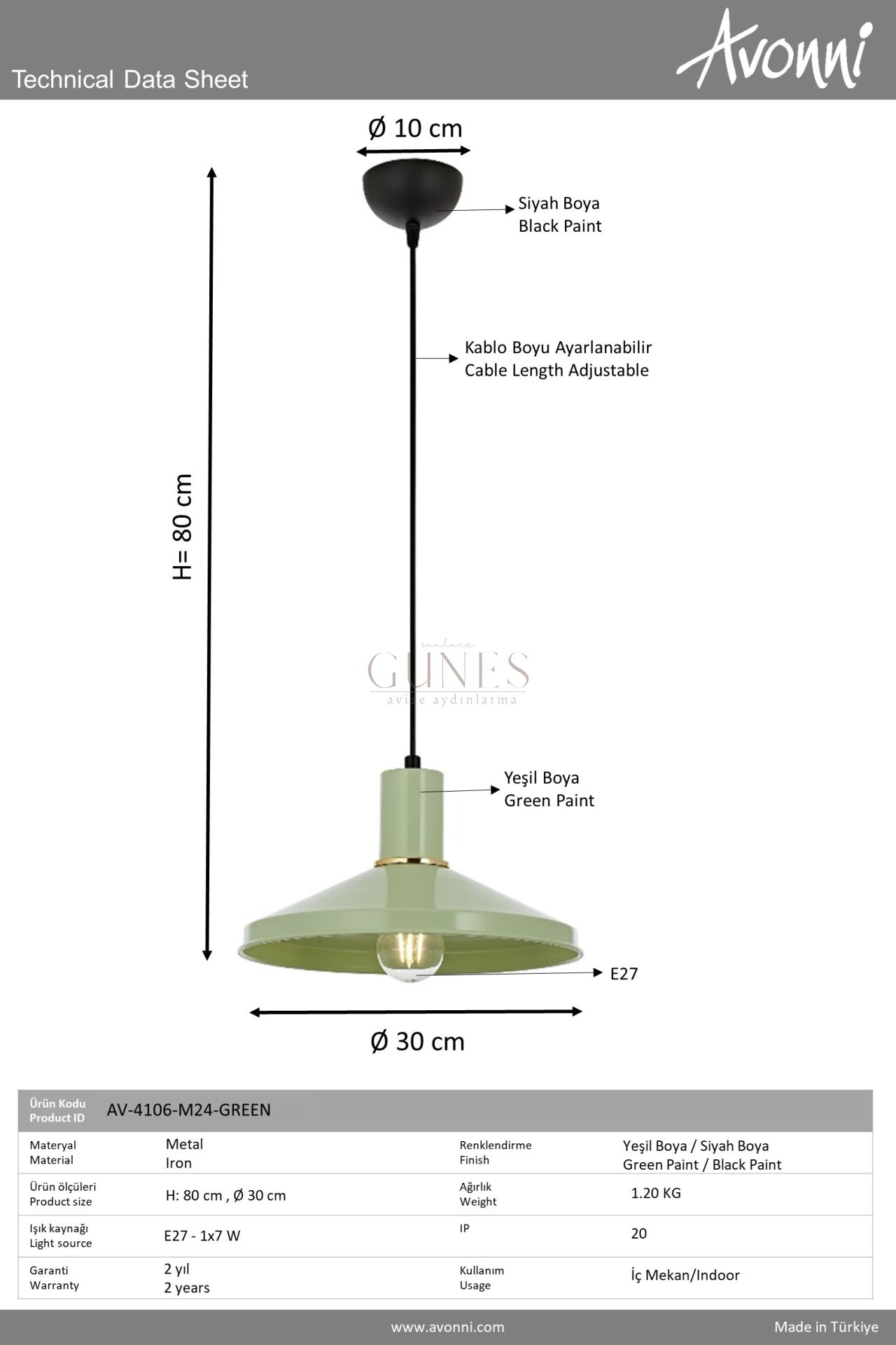 Yeşil Boyalı Modern Avize AVONNI AV-4106-M24-GREEN