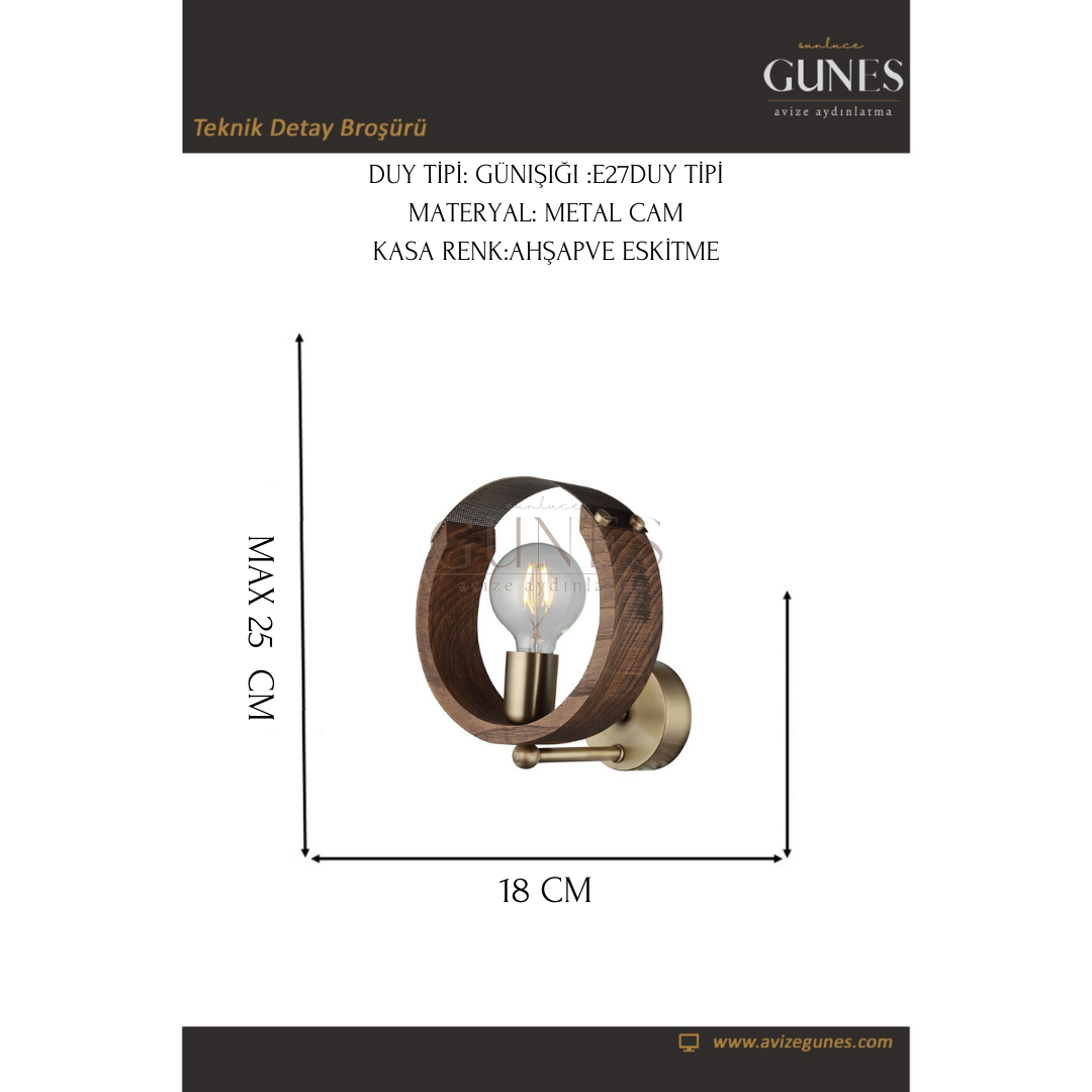 AYTAÇ LUCEA MANYA AHŞAPLI ANTİK APLİK 1XE27