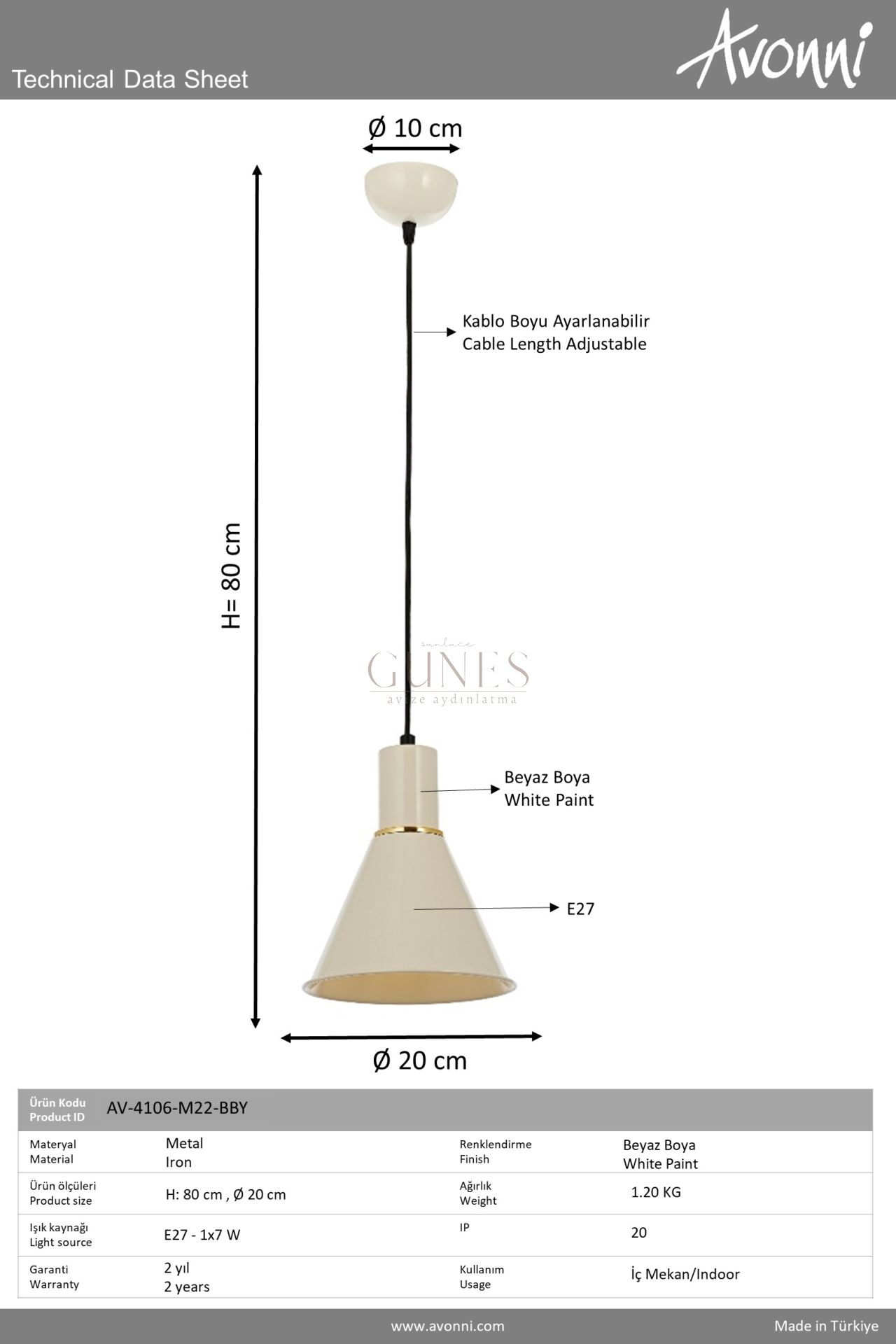 Beyaz Boyalı Modern Avize AVONNI AV-4106-M22-BBY