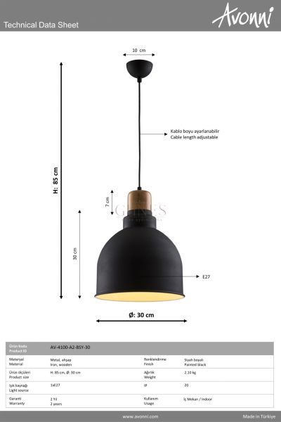 Siyah Boyalı Modern Avize AVONNİ-AV-4100-A2-BSY-30
