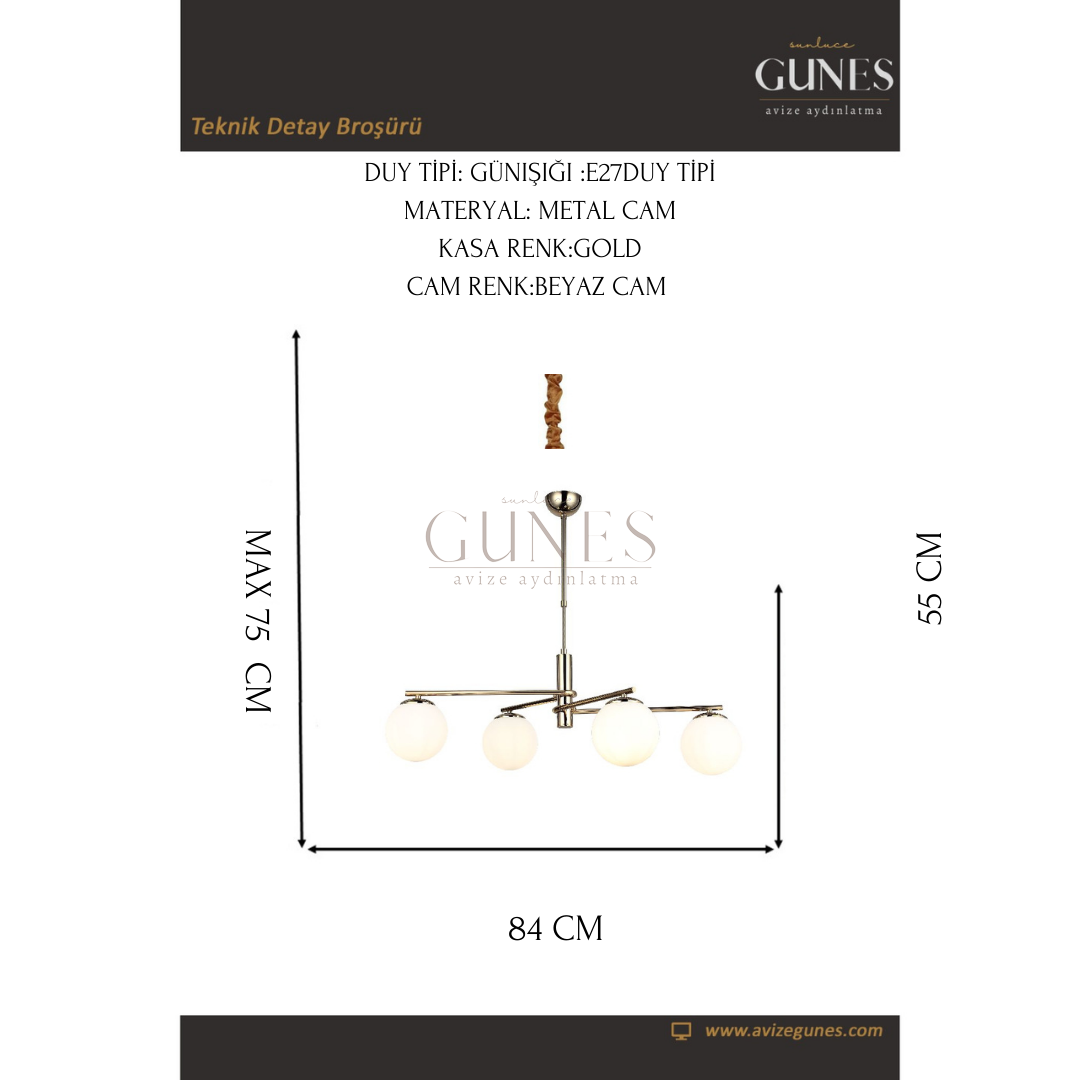 AYTAÇ LUCEA BUMERANG 4 LÜ SIRALI AVİZE 4XE27