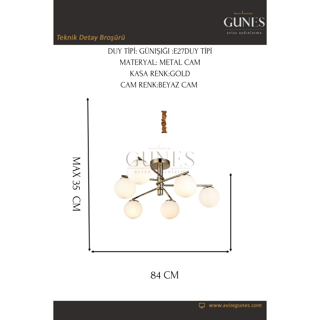 AYTAÇ LUCEA BUMERANG 6 LI ALTIN PLOFONYER 6XE27