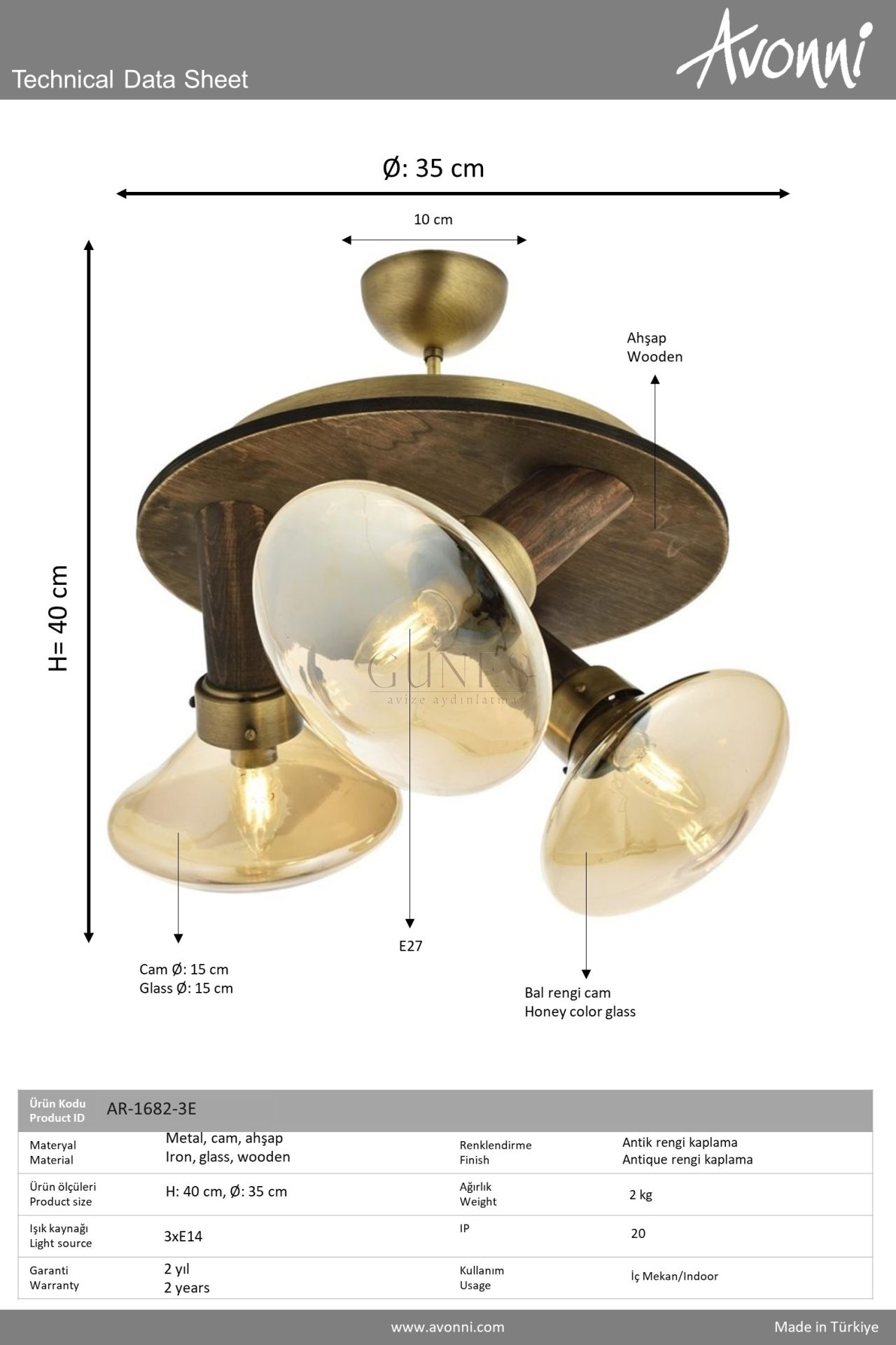 Eskitme Kaplama Modern Avize AVONNİ-AR-1682-3E