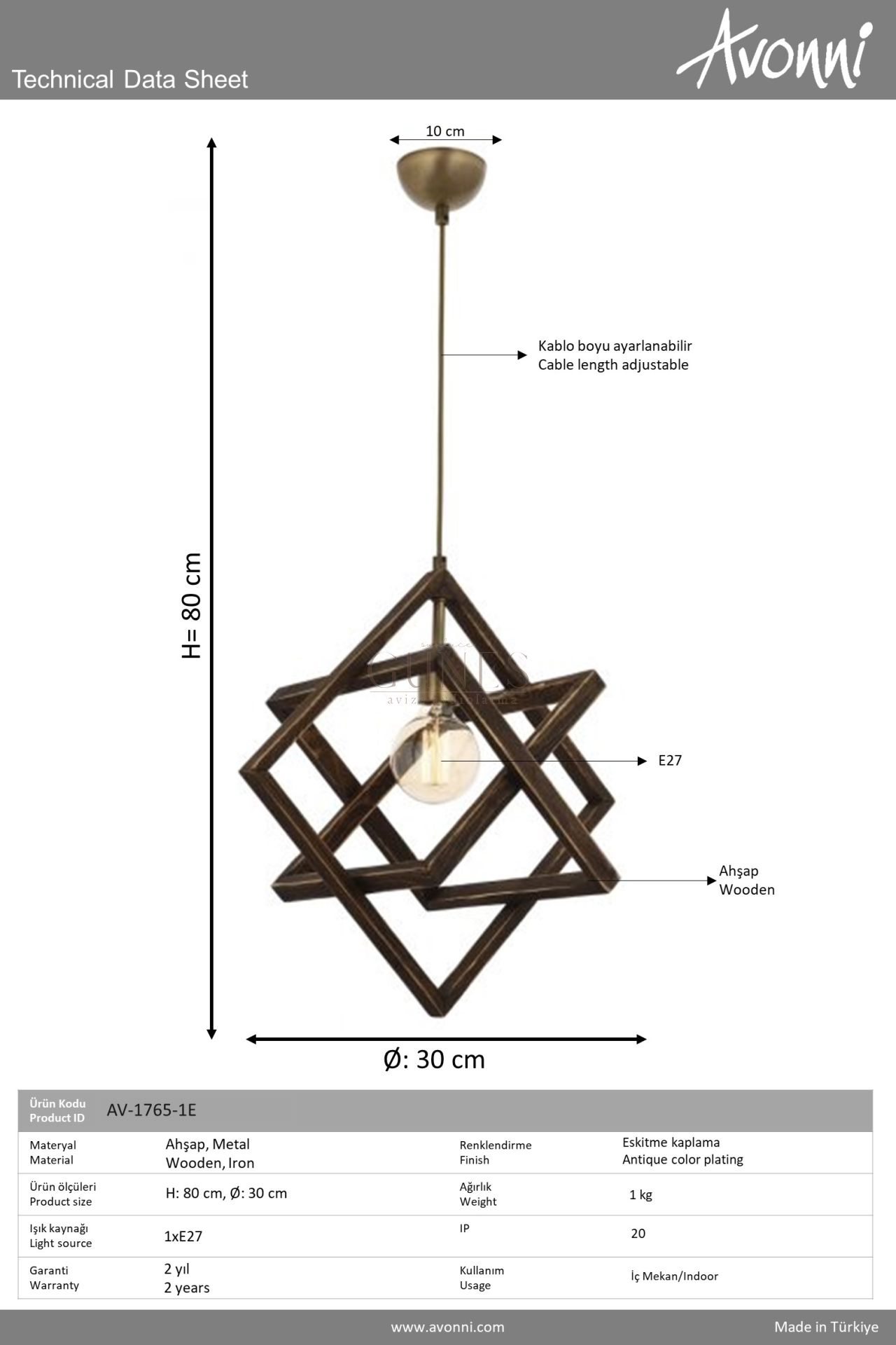 EskitmeKaplama Modern Avize AVONNİ-AV-1765-1E