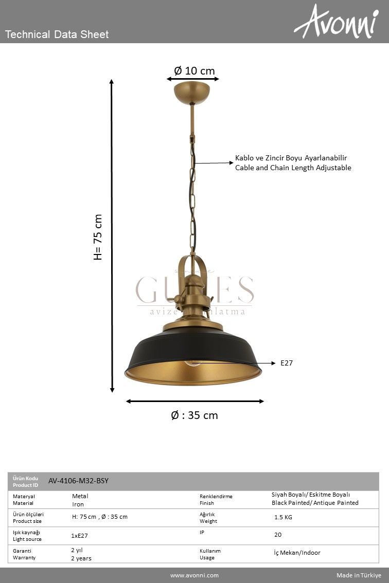 Siyah Boyalı Modern Avize AVONNI AV-4106-M32-BSY