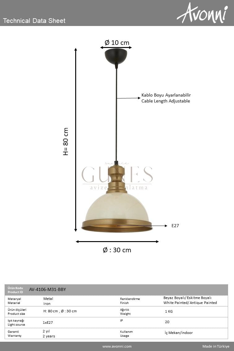 Beyaz Boyalı Modern Avize AVONNI AV-4106-M31-BBY