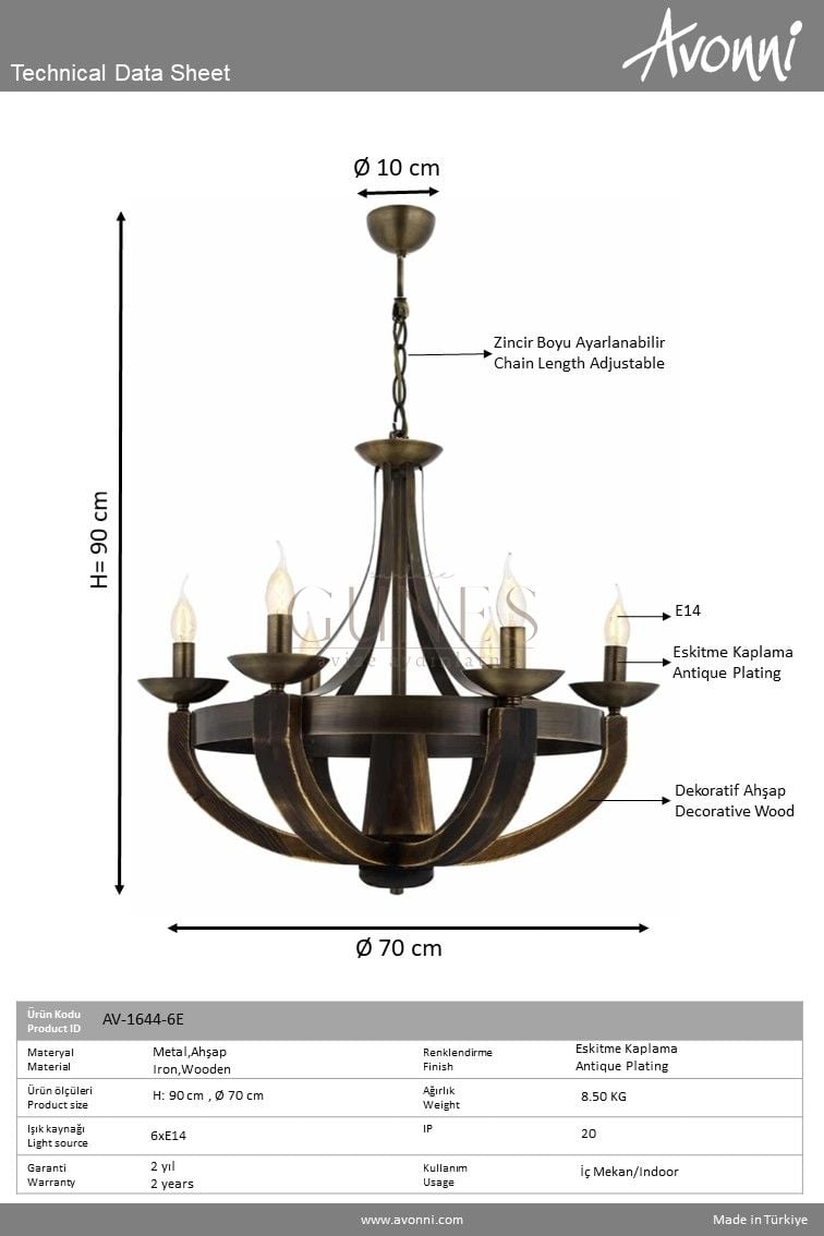 Eskitme Kaplama Modern Avize AVONNİ-AV-1644-6E