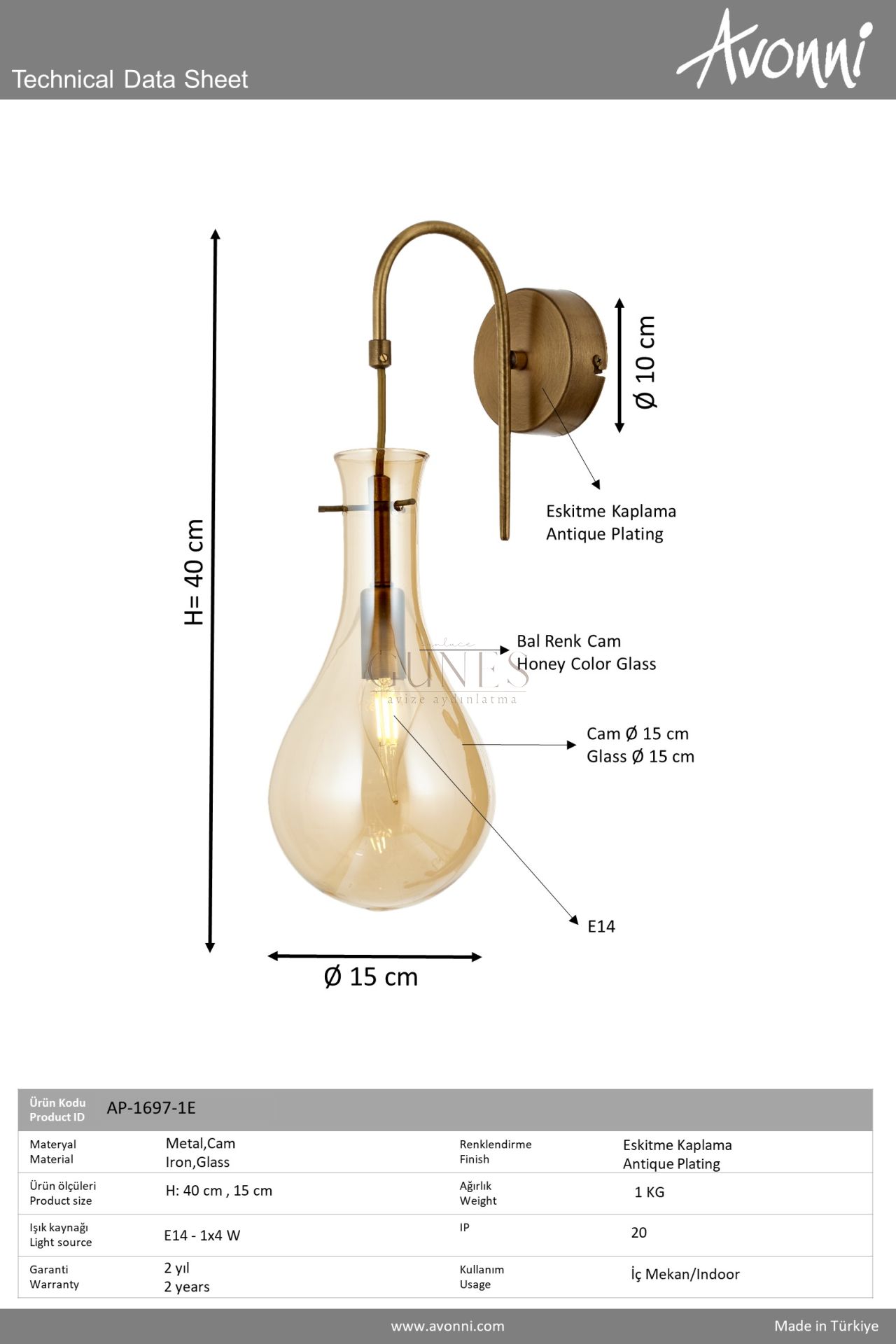 Eskitme Kaplama Aplik AVONNI AP-1697-1E