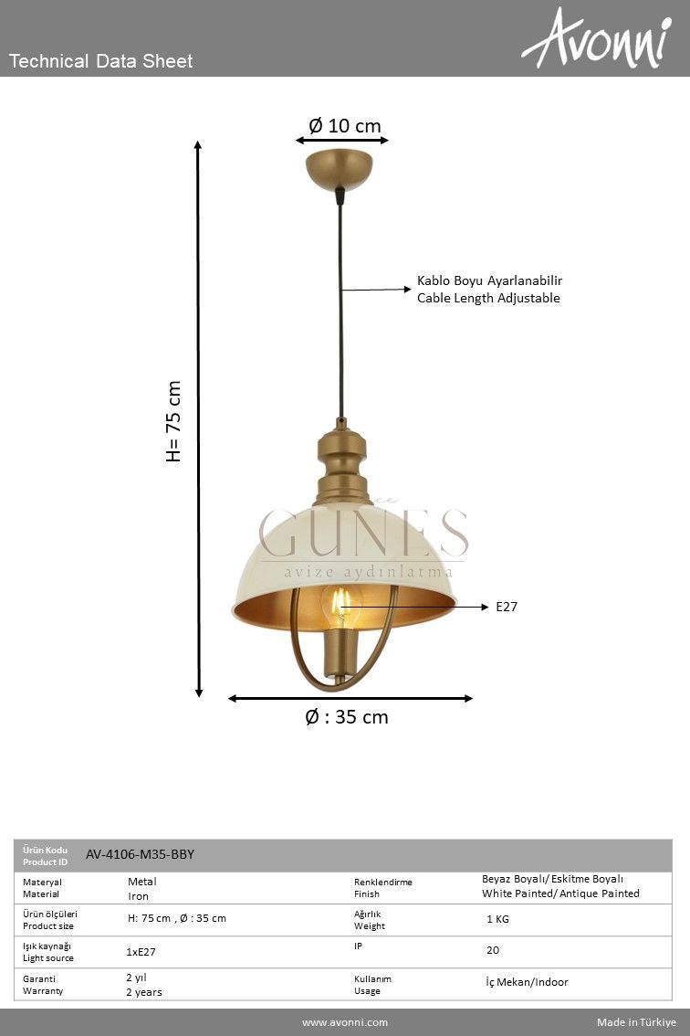 Beyaz Boyalı Modern Avize AVONNI AV-4106-M35-BBY