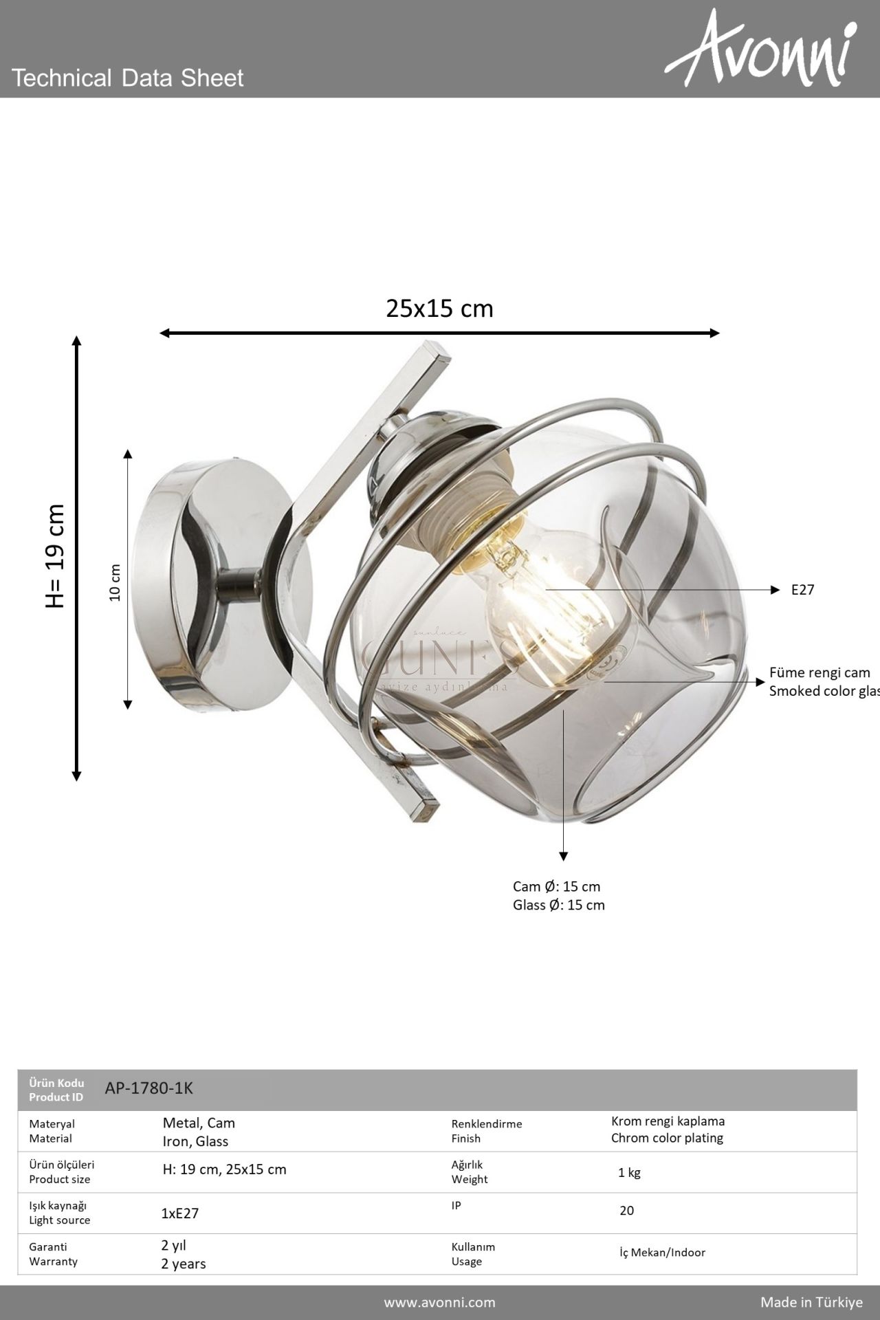 Krom Kaplama Aplik AVONNİ-AP-1780-1K