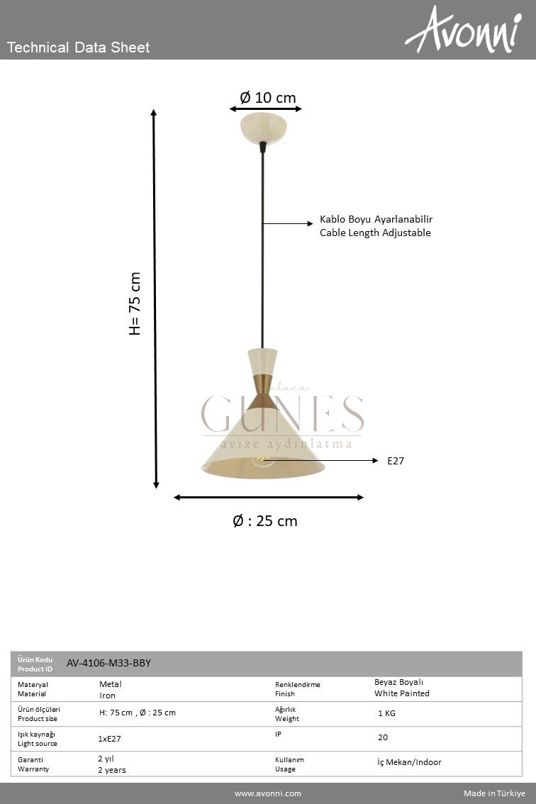 Beyaz Boyalı Modern Avize AVONNI AV-4106-M33-BBY
