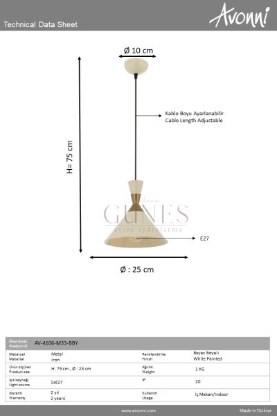 Beyaz Boyalı Modern Avize AVONNI AV-4106-M33-BBY