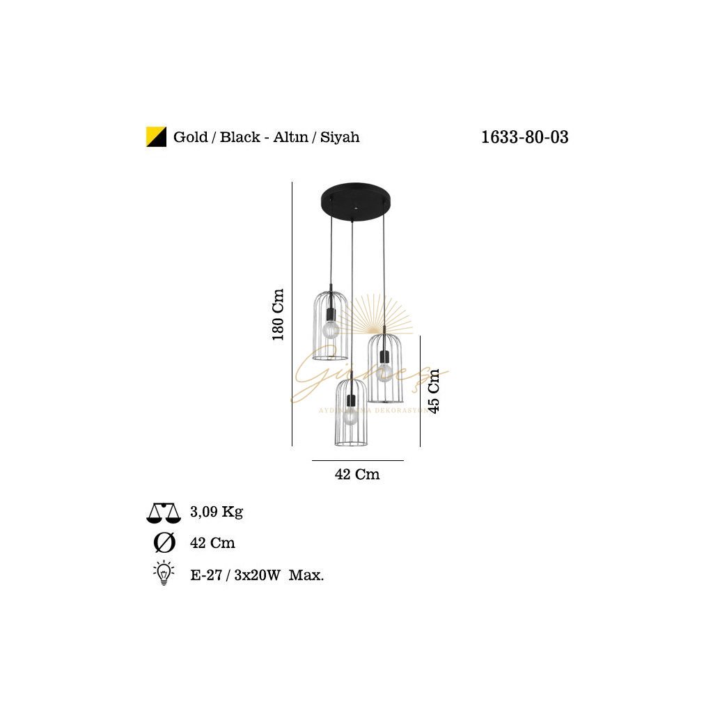 AYTAÇ LUCEA PAKO 3 LU ALTIN SARKIT AVIZE 3XE27