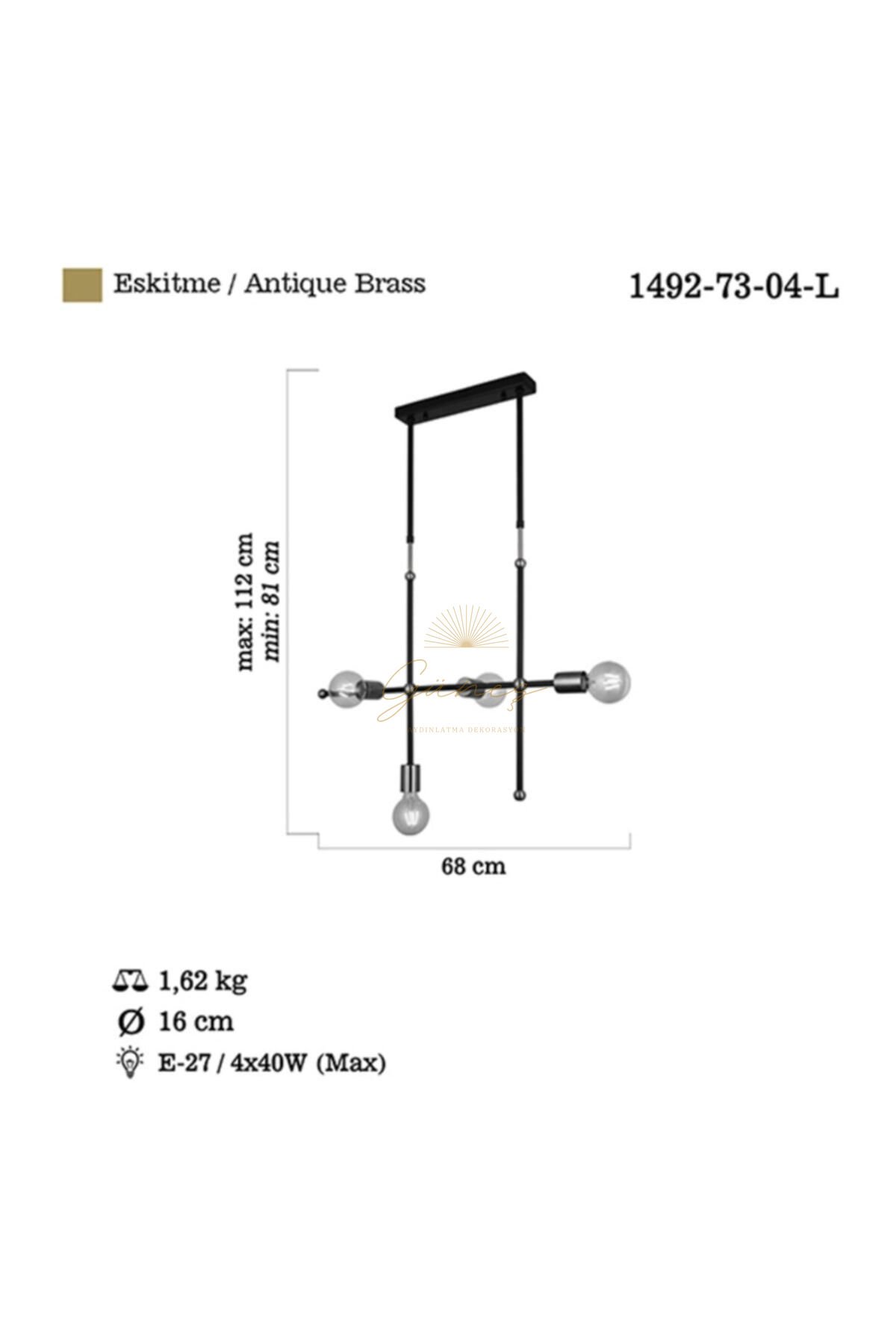 LUCEA RENA 4 LÜ ESK./SİYAH SIRALI AVİZE 4XE27