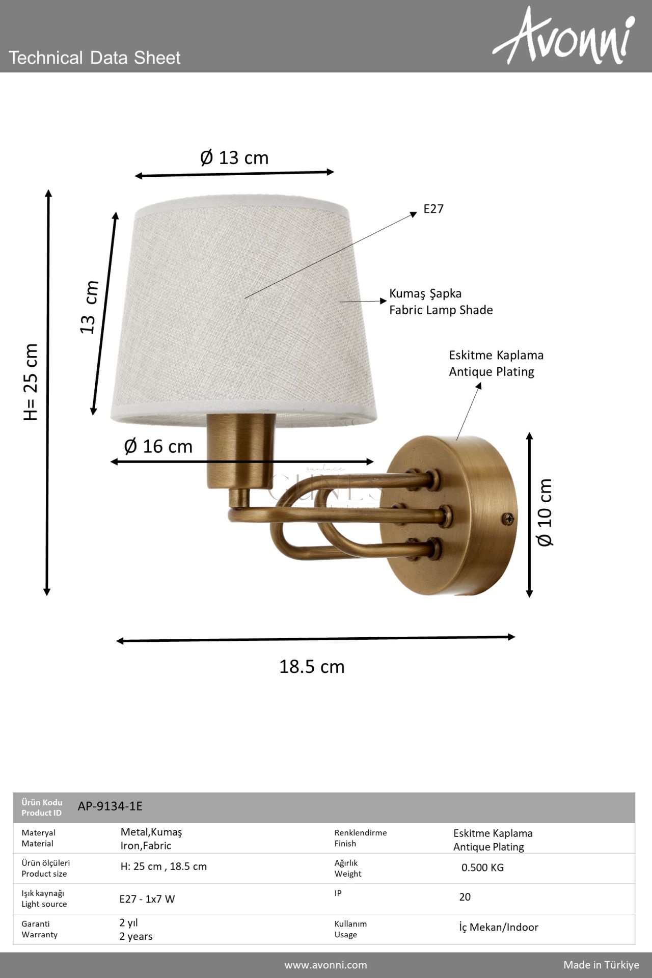 Eskitme Kaplama Aplik AVONNI AP-9134-1E