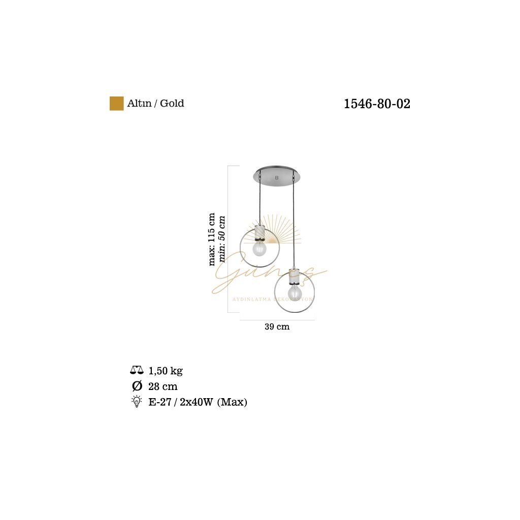LUCEA HELLA 2 Lİ ALTIN AVİZE 2XE27