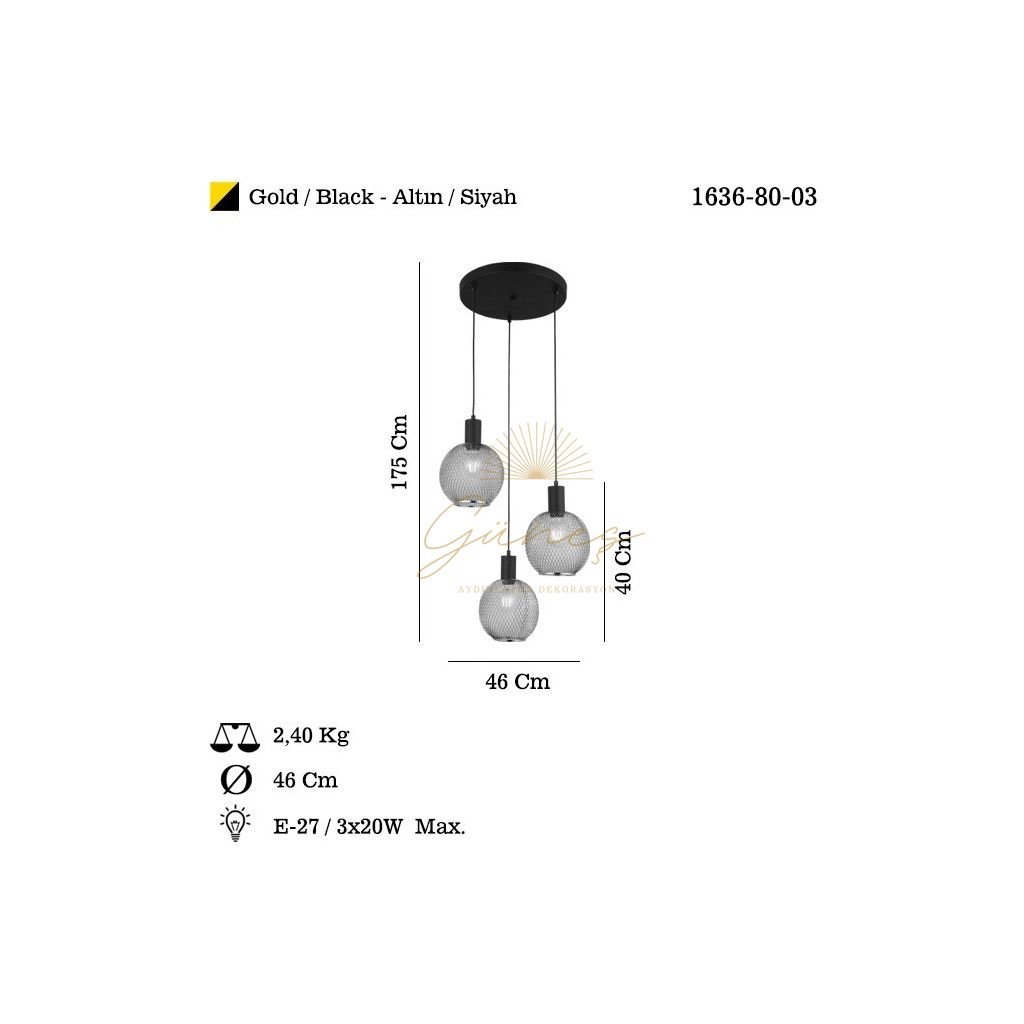 LUCEA SEKA 3 LU ALTIN SARKIT AVIZE 3XE27