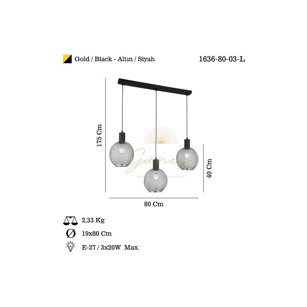LUCEA SEKA 3 LU ALTIN SIRALI AVIZE 3XE27